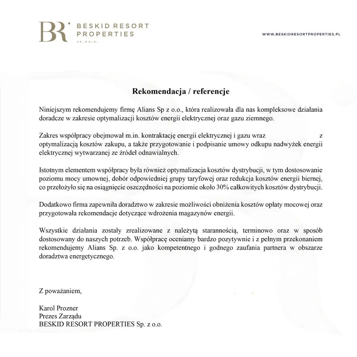 Rekomendacja firmy zajmującej się obniżeniem energii